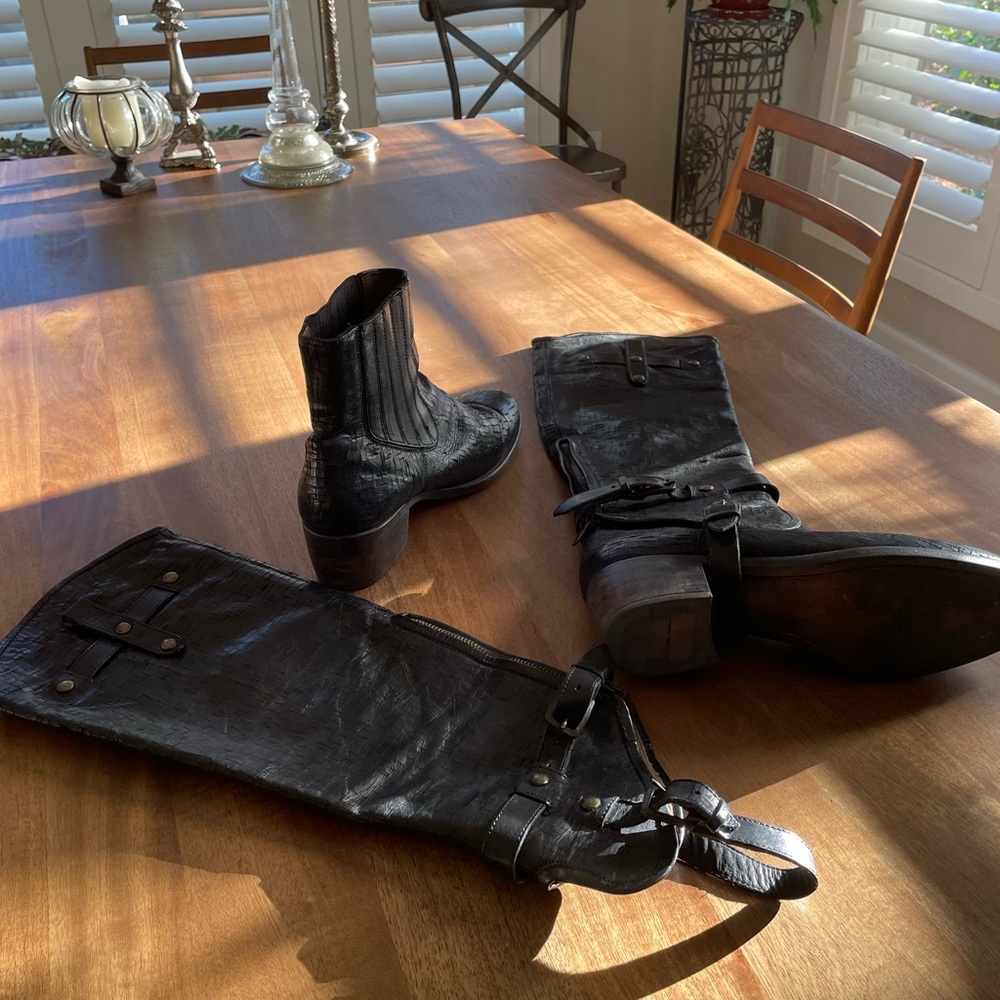 Black leather UGG boots